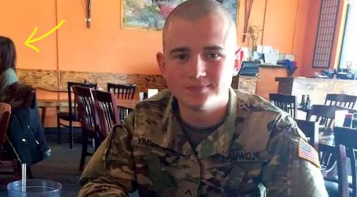 Mom takes a picture of son on military respite, the woman behind him in the picture has a surprise