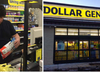Standing in the store queue customers watch in disbelief when a cashier pays for veteran’s groceries
