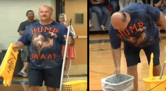 Janitor is called to clean “mess” but looks down at the trash can and sees donation from school
