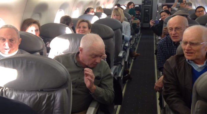4 older gentlemen lift spirits of passengers on delayed flight