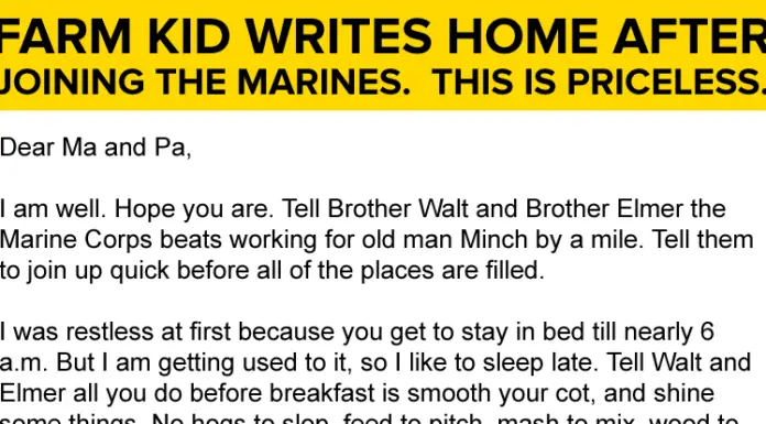 Kid Writes A Letter Home After Joining The Marines.