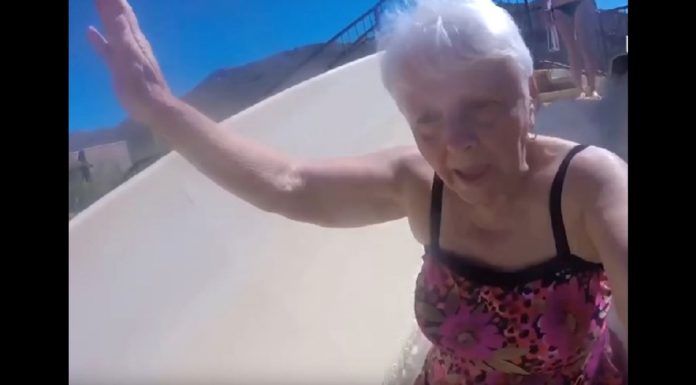 80-Year-Old Goes Down Waterslide And Warms Hearts