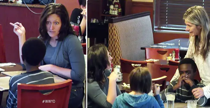 Mom and daughter enjoy their meal while foster son starves—then a disgusted stranger approaches
