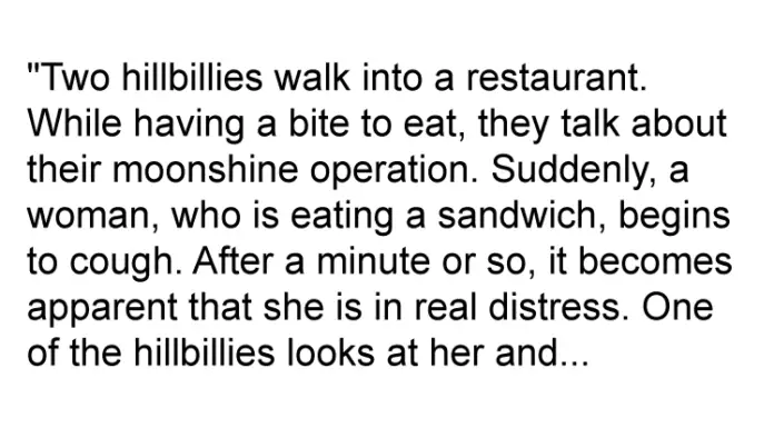 2 hillbillies observed a lady choking on her food. Here’s how they reacted.
