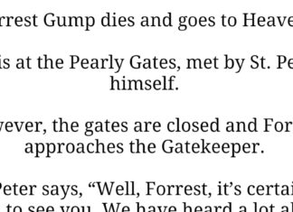 Forrest Gump was asked three questions before entering heaven. His answers were brilliant