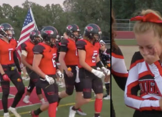 Football Team Leaves Cheerleader Speechless When They Toss These At Her Feet Before Game