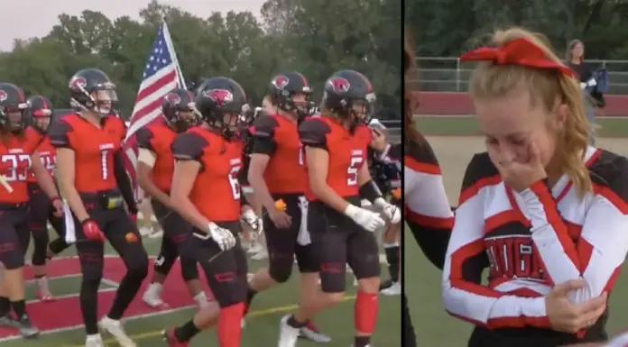 Football Team Leaves Cheerleader Speechless When They Toss These At Her Feet Before Game
