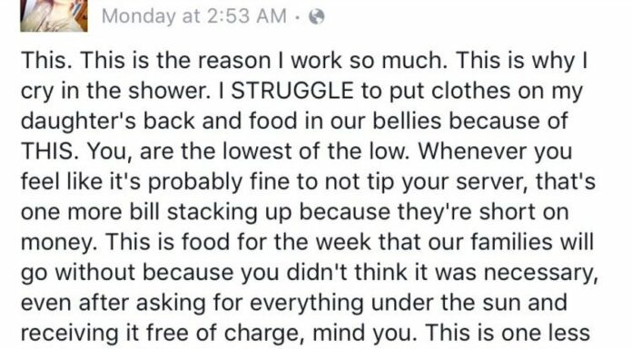 Waitress gets ‘$0’ tip on ‘$187’ bill, turns heads after making Facebook post in response