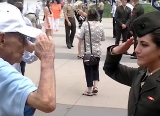 ‘Permission granted’: Officer’s tear-jerking first salute from grandpa