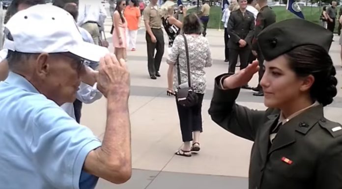 ‘Permission granted’: Officer’s tear-jerking first salute from grandpa