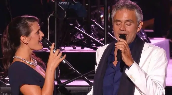 Andrea Bocelli and his stunning wife share the stage for a romantic duet