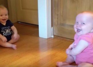 11-Month-Old Twins Keep Making Each Other Laugh, But Keep Your Eye On The Baby In Blue