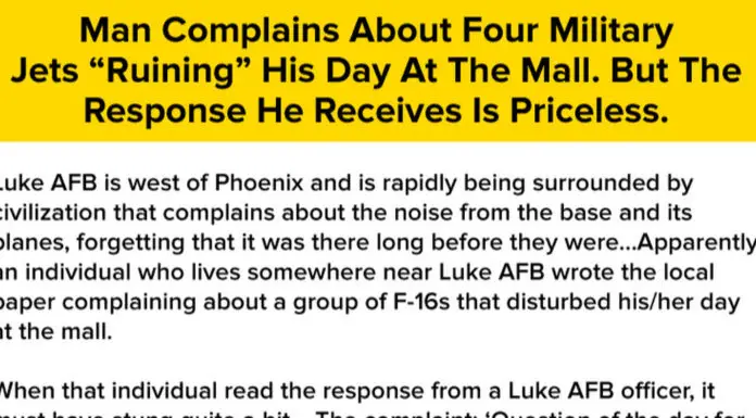 Man Complains About Military Aircraft But The Response From The Air Force Shuts Him Down Hard