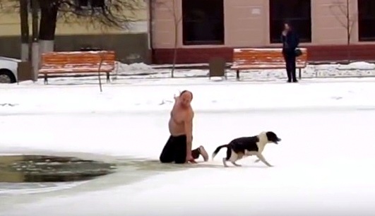 Man Risks His Life To Save Dog Drowning In Frozen Pond