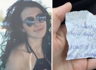 She buys homeless man meal & sits with him. He hands her crumpled note before leaving