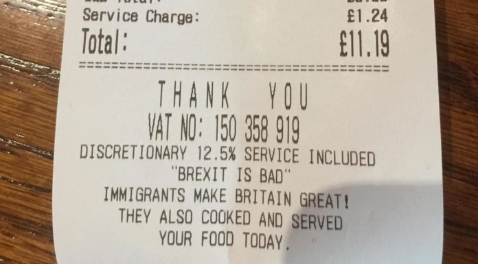 Restaurant owner who received daeth threats over anti-Brexit message on receipts won’t remove them