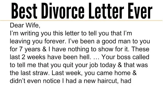 Wife Receives A Divorce Letter From Husband Her Reply Is