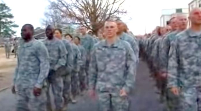 Soldiers do a fun line dance during drills