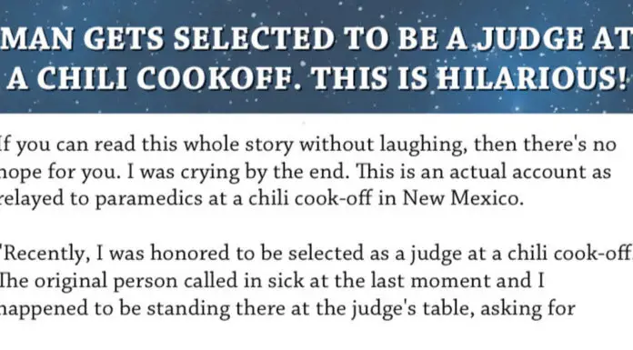 Man selected as judge at chili cook-off with hilarious results