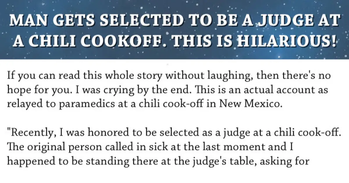Man selected as judge at chili cookoff with hilarious results