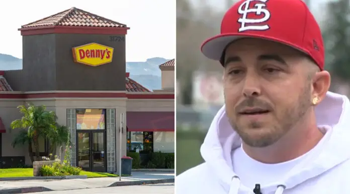 Man walks into Denny’s, points gun at cashier. Customer jumps into action, tackling him to ground