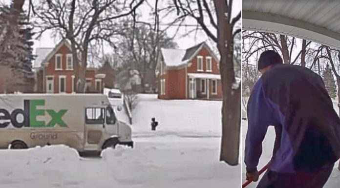 FedEx driver quietly shovels snow from widow’s porch after learning her husband died recently