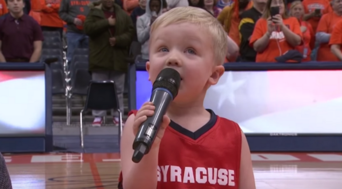 3-year-old becomes the youngest person to sing the National Anthem in the history of Carrier Dome