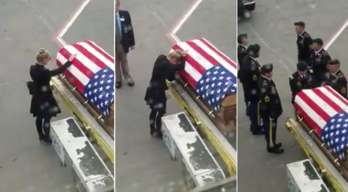 She Places Hand on Flag-Draped Casket. Passengers Left Sobbing as They Watch Fallen Soldier