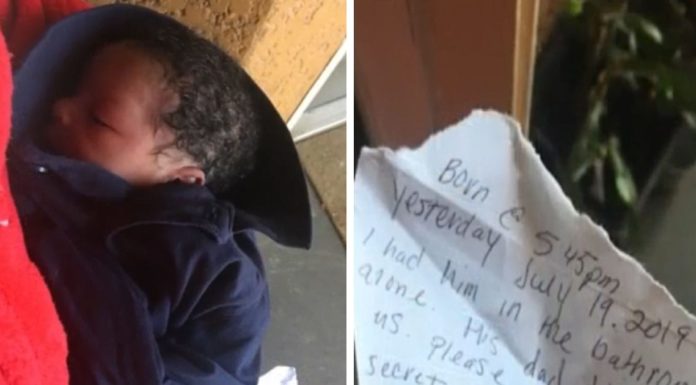 Baby abandoned in front of an apartment complex- Note explains father is a dangerous person