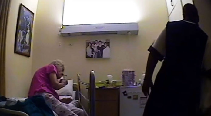 Hidden camera footage shows a caretaker assaulting an 84-year-old elderly granny