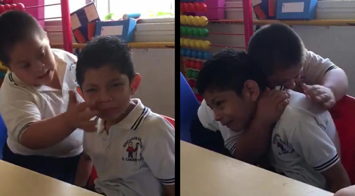 Boy with Down syndrome comforts classmate with autism in loving video that has gone viral