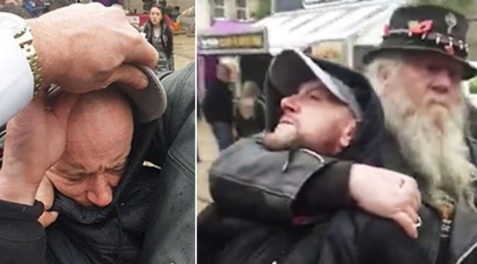 Thief ends up in a headlock under a biker’s arm after trying to steal from a veteran