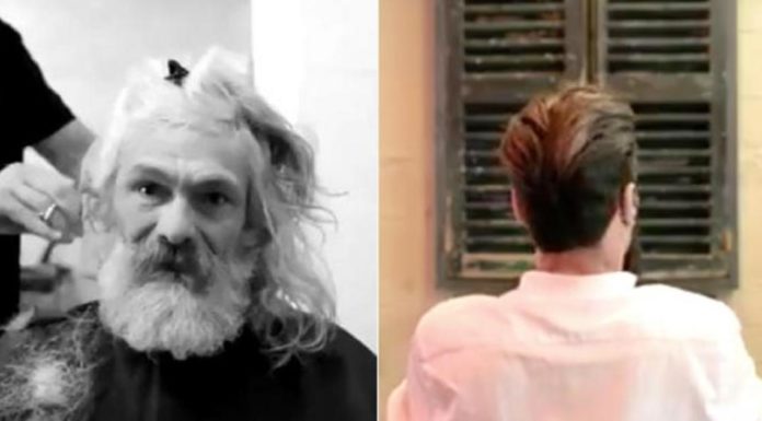 Homeless man who spent 30 years on the streets is brought to tears after a hairdresser gives him a makeover