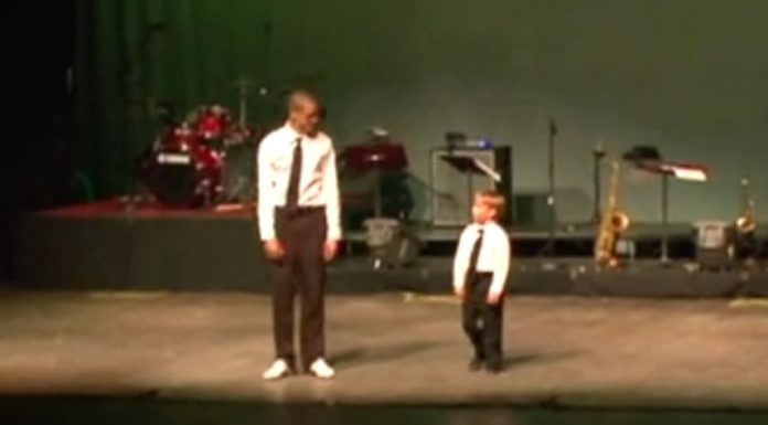 Professional dancer and his prodigy student tap dance together in perfect sync