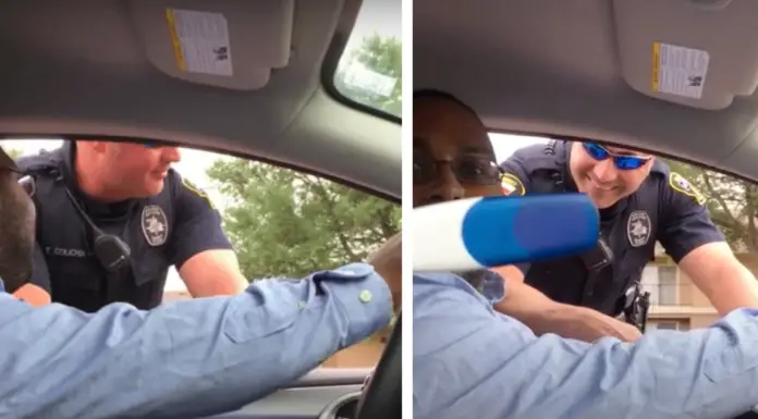 Mom-to-be delivers the news of being pregnant to her husband with the help of the police