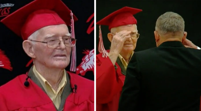 95-year-old WWII veteran receives high school diploma during a special graduation ceremony