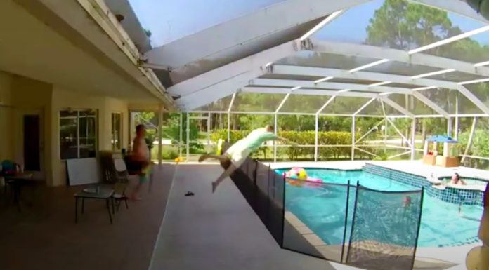 Dad jumps over 4 foot tall fence to rescue 18-month-old son who fell into the pool