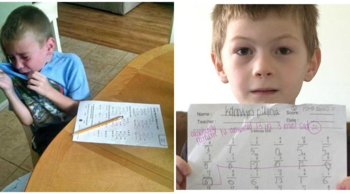 Teacher writes “absolutely pathetic” and “sad” on the math test of a 7-year-old