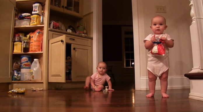 Little twins get excited over a bad full of marshmallows