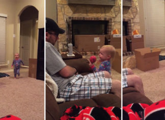 Little girl gets angry with her dad for playing with her toys