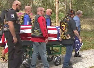 Bikers escort the casket of a veteran whose body no one claimed