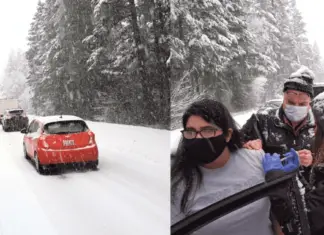 Health workers stuck in a snowstorm administer COVID-19 vaccines to other drivers so they won’t go to waste