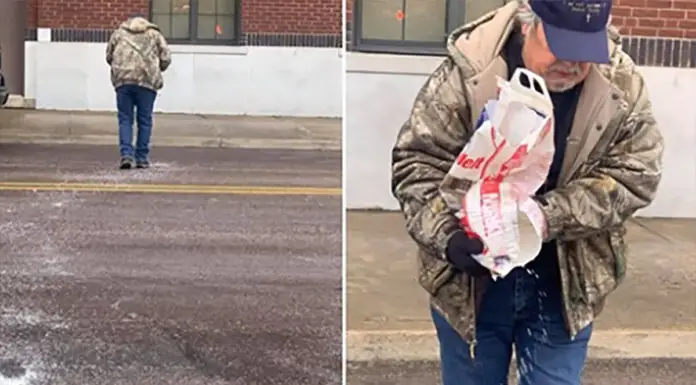 Super dad goes viral after he shows up at his daughter’s work to put salt on the icy path