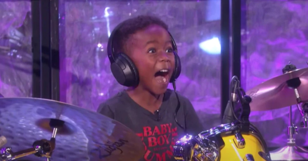 Kid showing off his drumming skills with Lenny Kravitz cover gets to ...