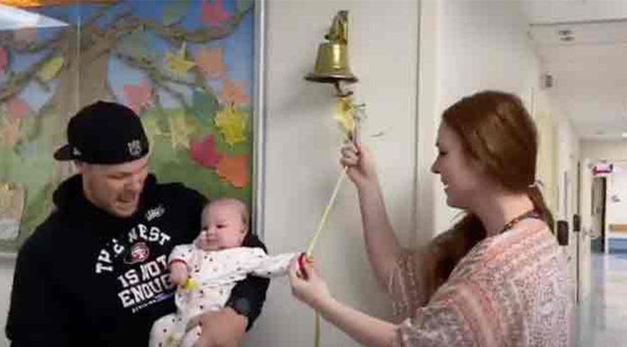 Mom rings bell after baby daughter’s cancer recovery in heartwarming video