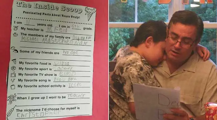 Father experiences heartbreak after he comes across a paper in which his son wrote he had no friends