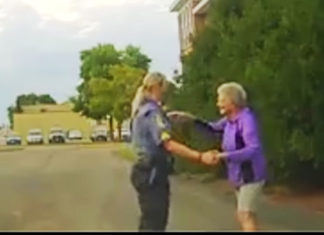 Cop spots an elderly lady dancing at a parking lot, pulls over and joins in the dance