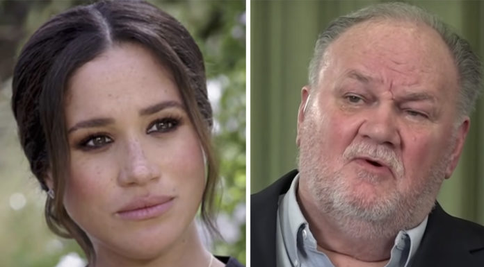 Thomas Markle spotted handing a handwritten letter to Oprah following Meghan and Harry’s prime-time interview