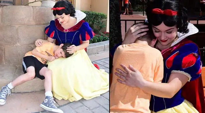 Snow White steps in for a young boy having meltdown at Disney World