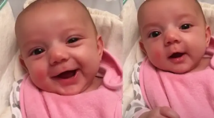 Mom is all smiles after she hears her 8-week-old baby girl “speak”